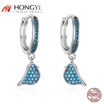 

HONGYE JEWELRY Blue Rhinestone Bird Drop Earrings Pendants Authentic 925 Sterling Silver Crystal Brincos Women Fashion Ornaments