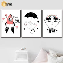 Rocket Rabbit Rainbow Cat Wall Art Canvas Painting Nordic Posters And Prints Wall Pictures For Kids Baby Boy Girl Room Decor Rocket Rabbit Rainbow Cat Wall Art Canvas Painting Nordic Posters And Prints Wall Pictures For Kids Baby Boy Girl Room Decor