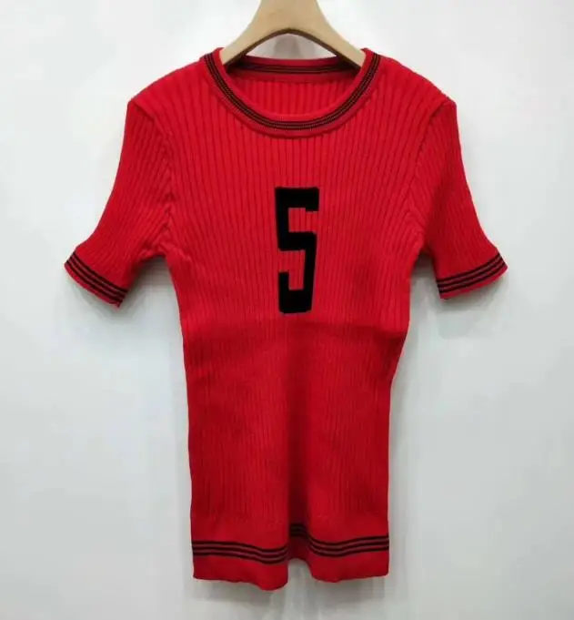 

2019 spring autumn new digital 5 short-sleeved sweater shirt women