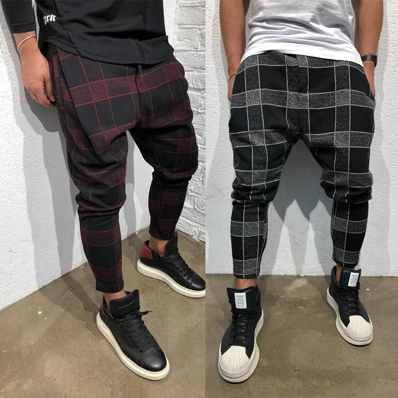 

ZOGAA Mens Korean Pants Guys Boys Causal Streetwear Hip Hop Slim Fit Plaid Trousers Male Cotton Full Length Cargo Pants 2019 HOT