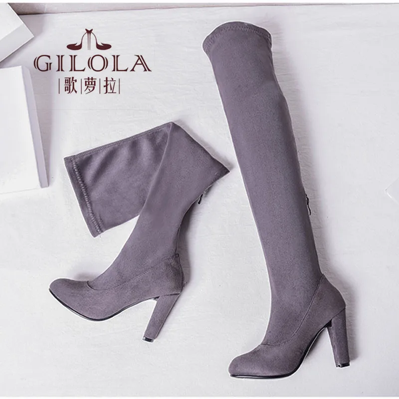 

GILOLA 9cm High Heels Platform Faux Suede Snow Over The Knee Women Boots Shoes Woman Autumn Winter Thick Heels #Y0789285F