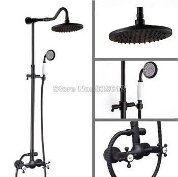 

Black Oil Rubbed Bronze Bathroom 8" inch Shower Head Dual Handles Rain Shower Faucet Set Wall Mounted Mixer tap Wrs796