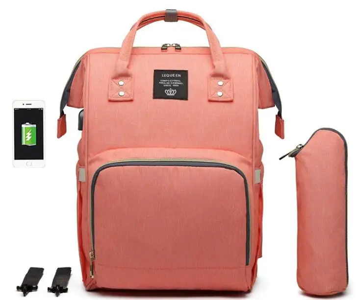 LEQUEEN USB Детская сумка для пеленки для беременных путешествия рюкзак большой Ёмкость Сумки для подгузников для кормления сумка для детской коляски для ухода за ребенком - Цвет: orange