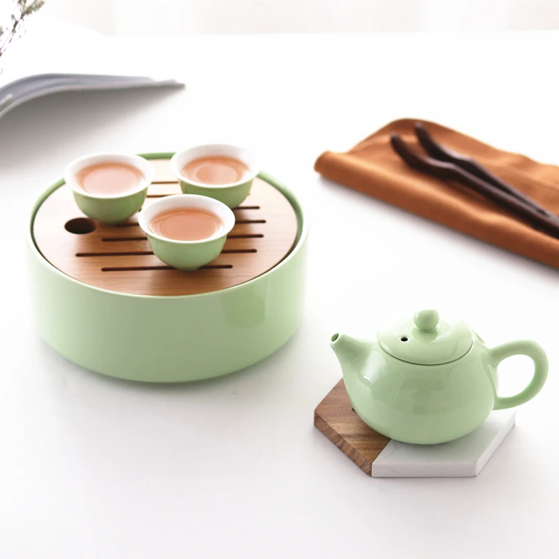  Japanese style ceramic travel tea set household simple portable bag Kungfu outdoor 1 pot 3 cups tea