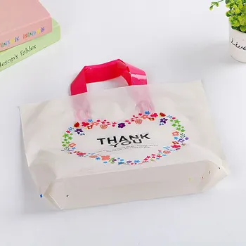 

32*25cm +6cm "Thank You" Plastic Bag Wedding Jewelry Candy Gifts Packaging Bag heart Plastic Gift Bags With Handle