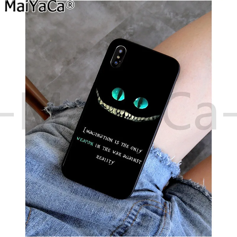 Черный чехол MaiYaCa Alice in Wonderland cat из ТПУ для iphone 11 pro X XS MAX 66S 7 7plus 8 8Plus 5s XR