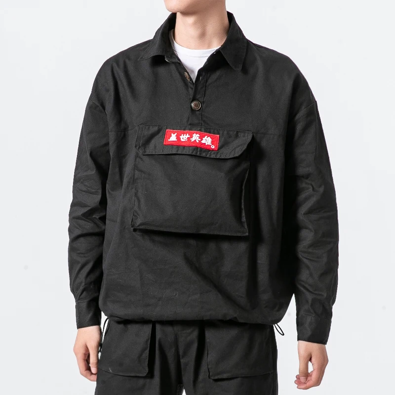 Осень Весна герой кандзи Японская уличная хлопковая куртка черный хип хоп тонкое пальто американский размер XS-XXL