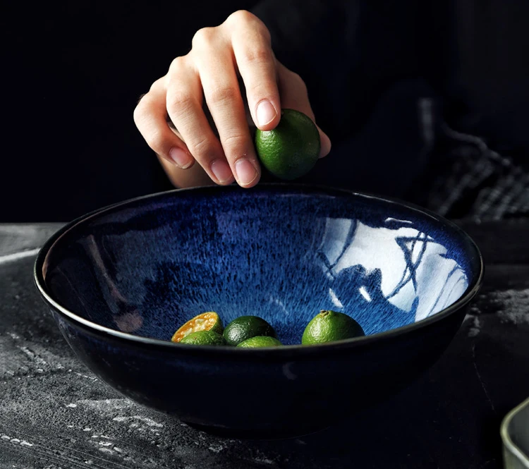 1 шт. Синяя Керамическая обеденная миска с дизайном кошачий глаз, миска для риса, круглая миска для супа и лапши, кухонная посуда для завтрака 4,5/8,5 дюйма