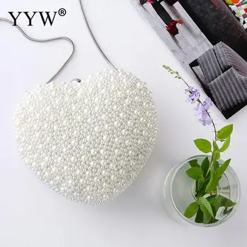 

Mini Small Clutches Purse Pearl Heart Shoulder Bags For Women String Beads Hard-Surface Clutch Fashion Crossbody Evening Bag