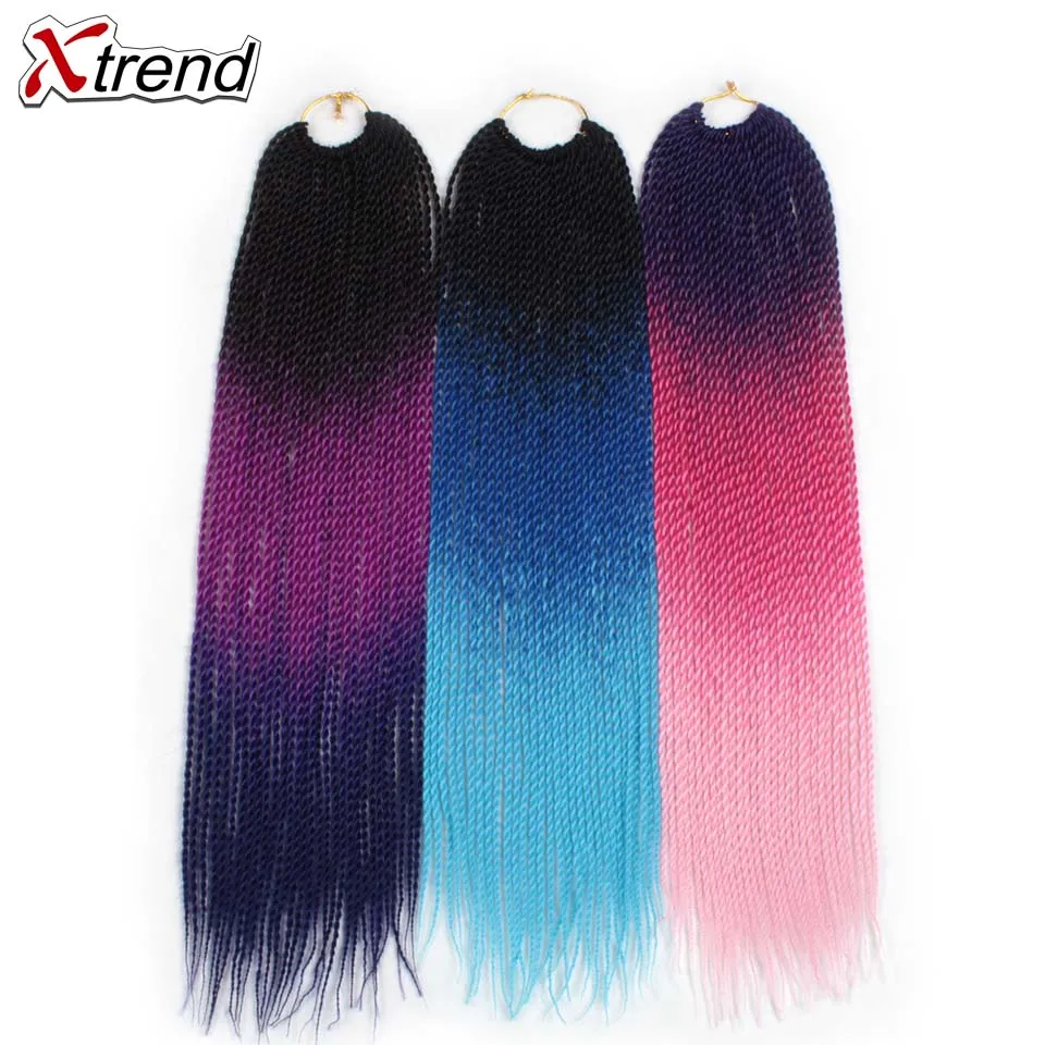 Xtrend Ombre Сенегальские крученые волосы на крючках косички 30 корней в упаковке синтетические плетеные волосы 24 дюйма 10 упаковок