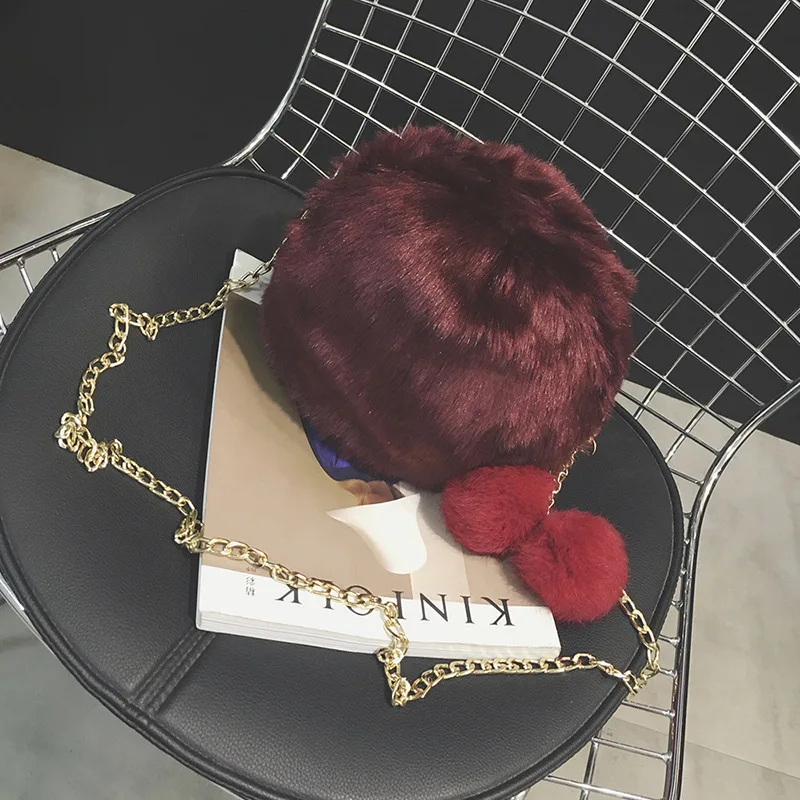 

Faux fur plush women's round coin purse organizer wallet small phone pouch money bag femal carteira bolsa feminina for girls