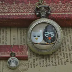 Оптовая Продажа Мода Музыка Сова кварцевые карманные часы ожерелье женщина брелок часы Бронзовый Круглый выпуклая линза стекло леди