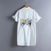 New Ruffles Floral Embroidery Top Summer Fashion Stand Collar Shirts Short Sleeve Casual Loose Blouse