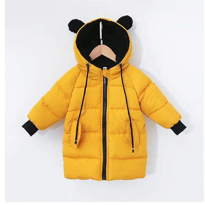 Kids Coats with Fur Parkas Hooded Children Winter Jackets for Boy Warm Thick Down Cotton Clothes Enfant Outerwear Baby Overcoat - Цвет: Цвет: желтый