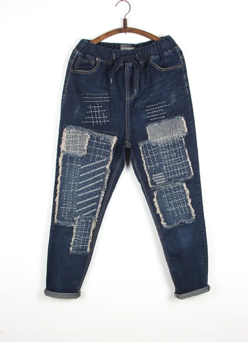 

Autumn New Korean Style Embroidery Retro Embroidered Patch Slim Thin Wild Denim Trousers Pants Down Pants Sen