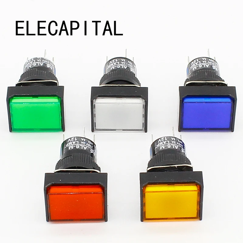 Прямоугольная кнопочная лампа 16 мм 1 шт. 5 контактов 12 В|switch lamp|lamp switchpush button lamp switch |