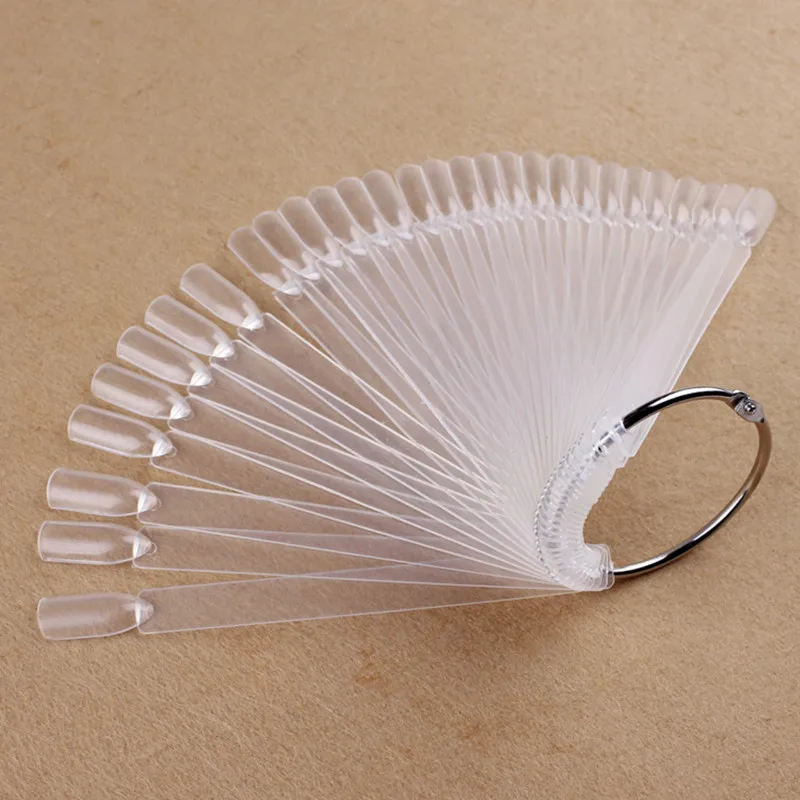 

New 100tips Pro Natural False Nail Art Color Chart Stick Nails Polish Display Foldable Practice Fan Board