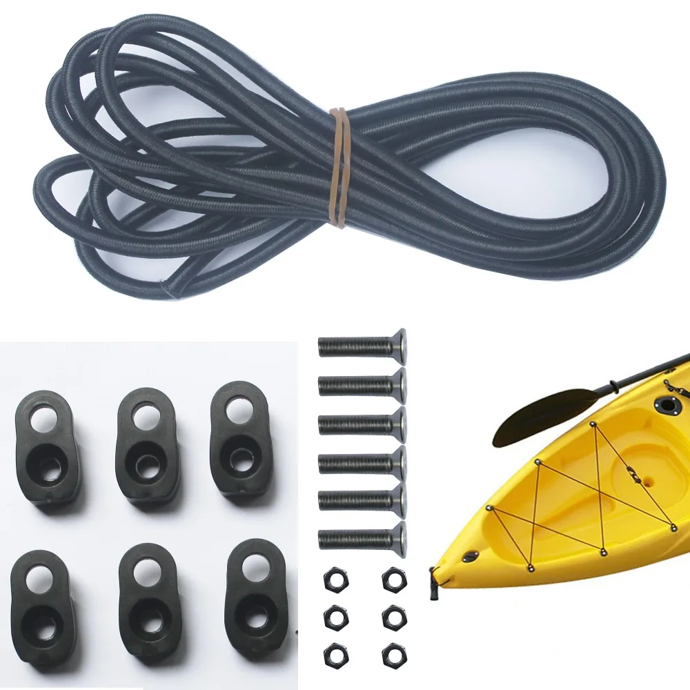 Kayak Canoes Bungee Deck kit Rigging Kit 8 Feet Black with Hard Wares D