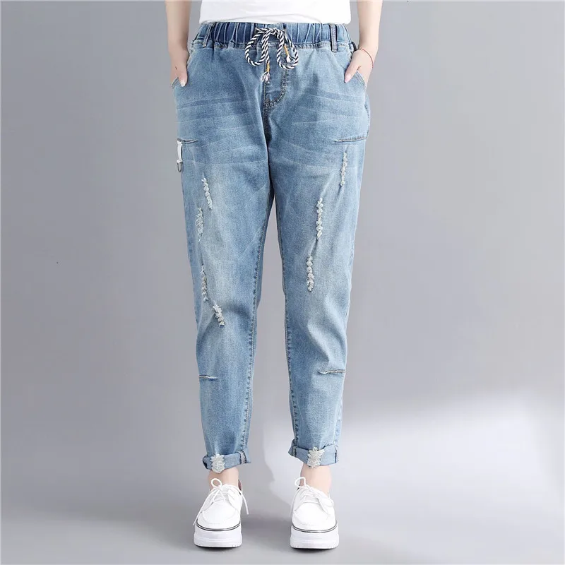 6XL джинсы для женщин в стиле бойфренд джинсы с высокой талией джинсовые эластичные размера плюс винтажные повседневные свободные джинсы для мам Q336