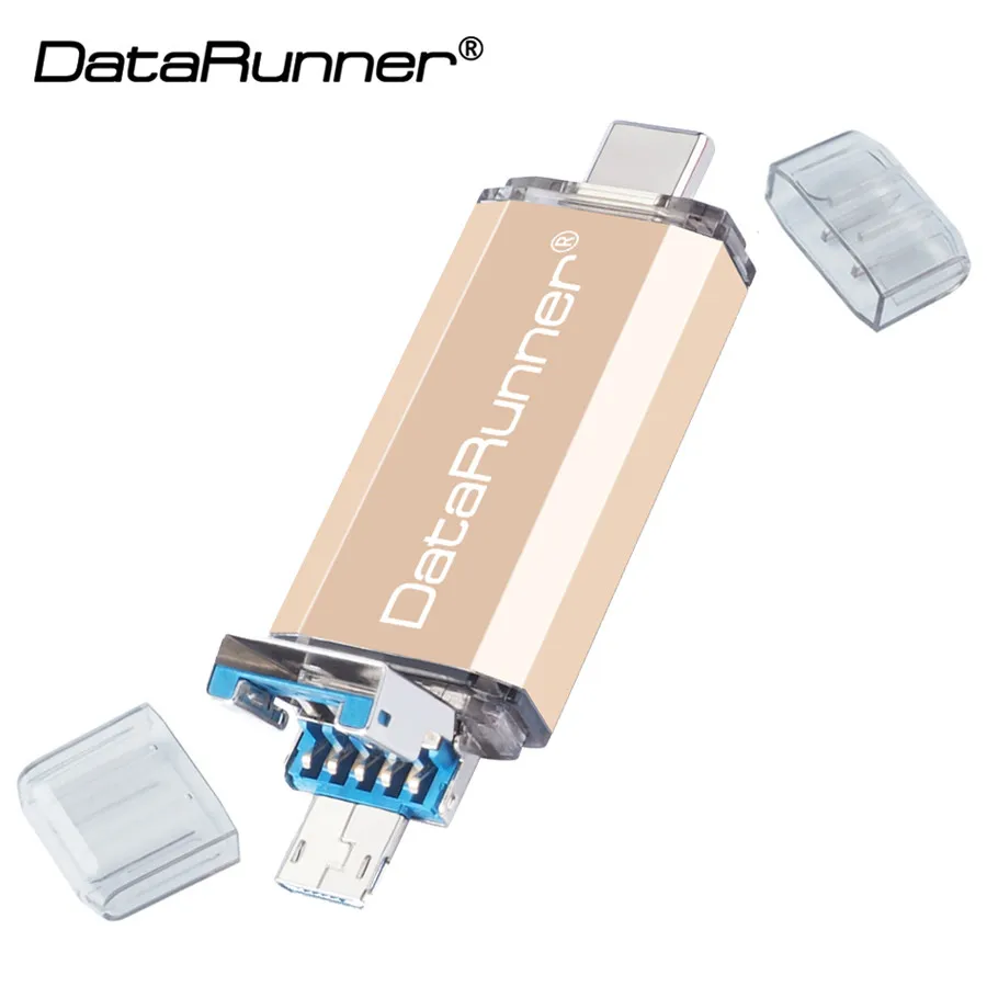 DataRunner OTG USB флеш-накопитель 3 в 1 type-C& Micro usb& флеш-накопитель USB 3,0 16 ГБ 32 ГБ 64 ГБ 128 ГБ 256 Гб флешки - Цвет: Золотой