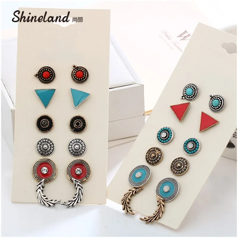 Shineland Fashion Accessories Stud Earring Pack Set 6 Pairs Round