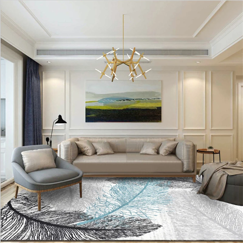 Ковер с абстрактным пером, серый, синий, белый, ковер для спальни, ковер для детской комнаты, коврик для гостиной, нескользящий и не мнется коврик