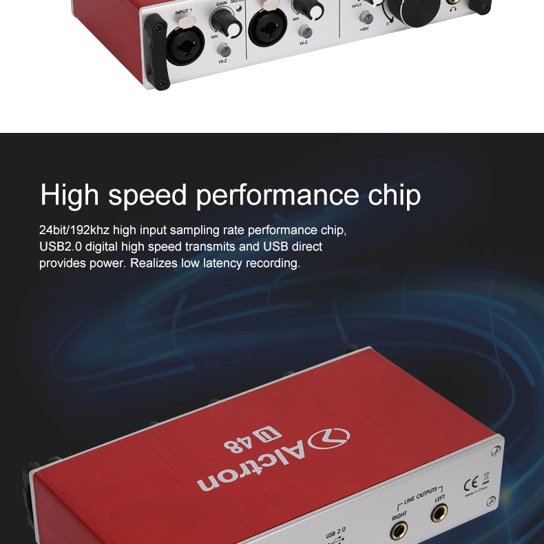 Alctron U48 двухканальный USB внешняя звуковая карта преобразования сигнала plug and play используется в прямой трансляции, студийной записи