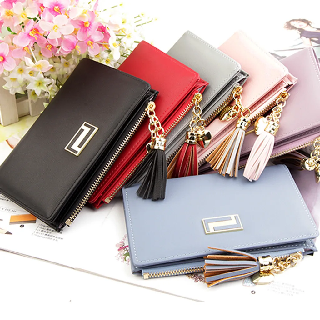 

Long Wallet Women Purses Tassel Fashion Coin Purse Card Holder Wallets Female High Quality Clutch Money Bag PU Leather Wallet