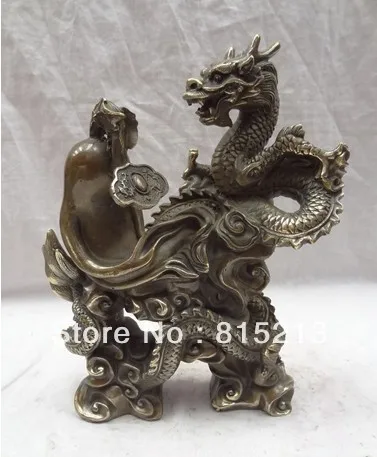 

bi00307 10" Chinese Bronze Zodiac FengShui Panax JiXiang RuYi Fly Dragon Head Statue