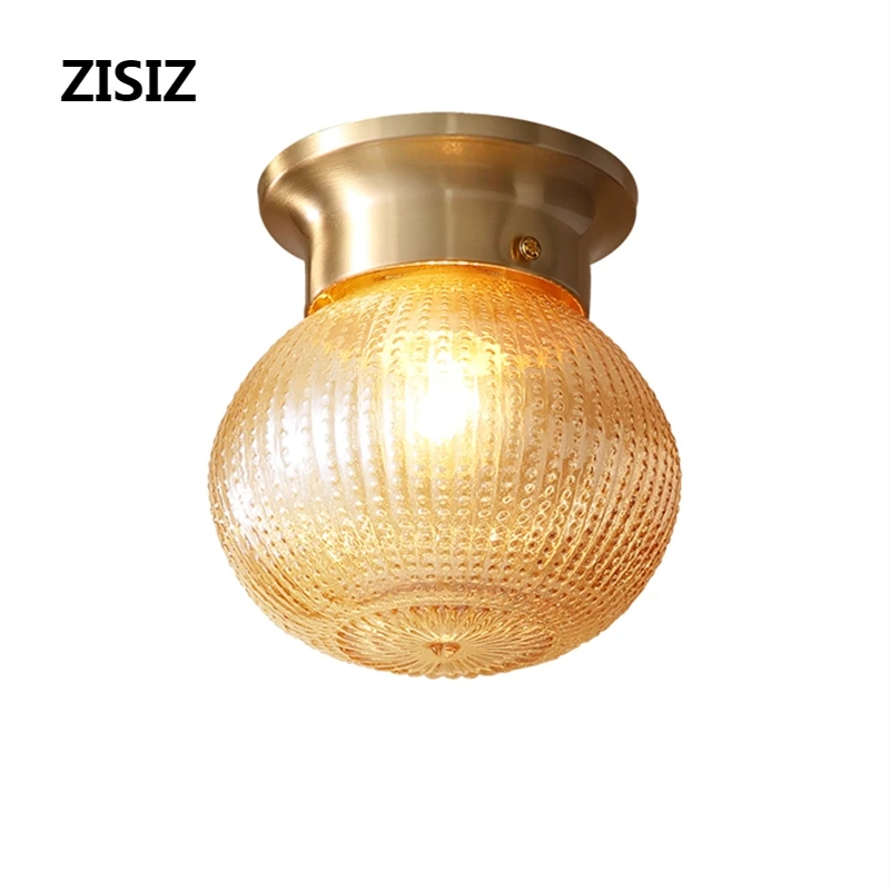 

Nordic Copper Glass Lampshade Hanglamp Aisle Corridor Pendant LED Lights American Balcony Bedroom Round Hanging Light Fixtures