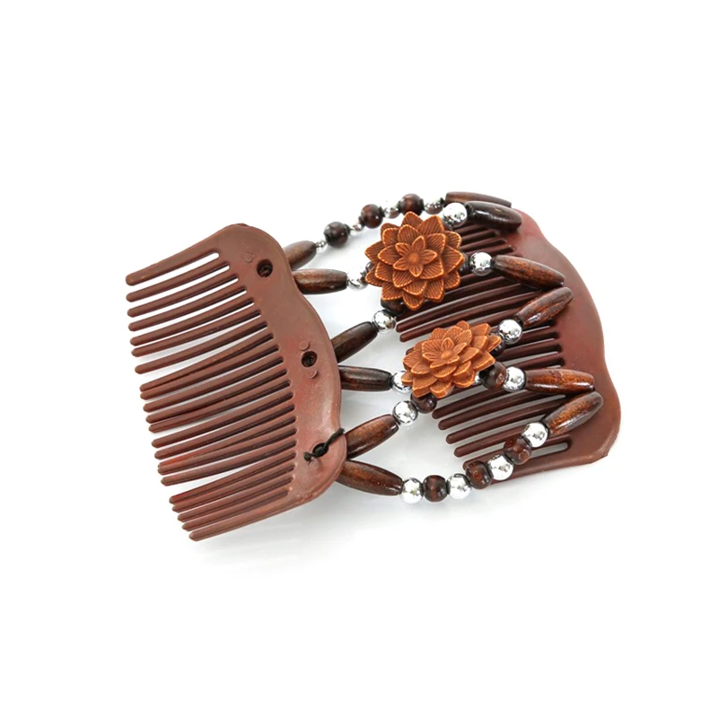3 Types Wooden Bead Butterfly Elasticity Double Hair comb Clip Hairpin Stretchy Hair Combs Pins