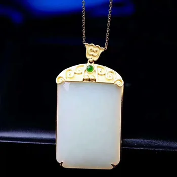 

Xingjiang Hetian Ping new Silver Inlay Pendant Pendant All is well. sweater and jade Choker