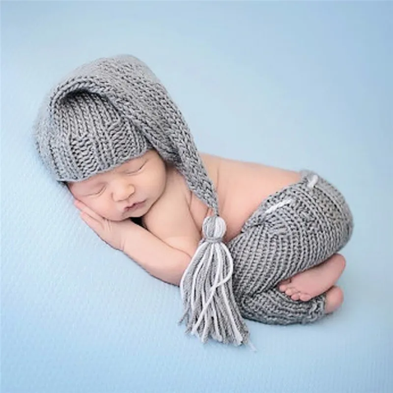 Детские фотографии реквизит новорожденный костюм наряд одежда Младенческая шапка Девочки Мальчики Брюки вязанная крючком одежда фотосессия шляпа для ребенка