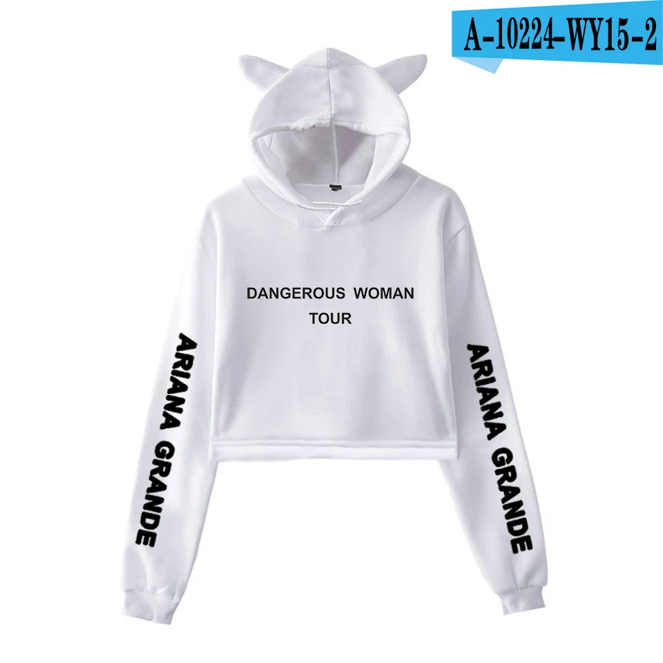 White Ariana Grande Dangerous женские укороченные топы для девушек Kawaii с капюшоном женские Харадзюку хип-хоп толстовки с принтом размера плюс - Цвет: White