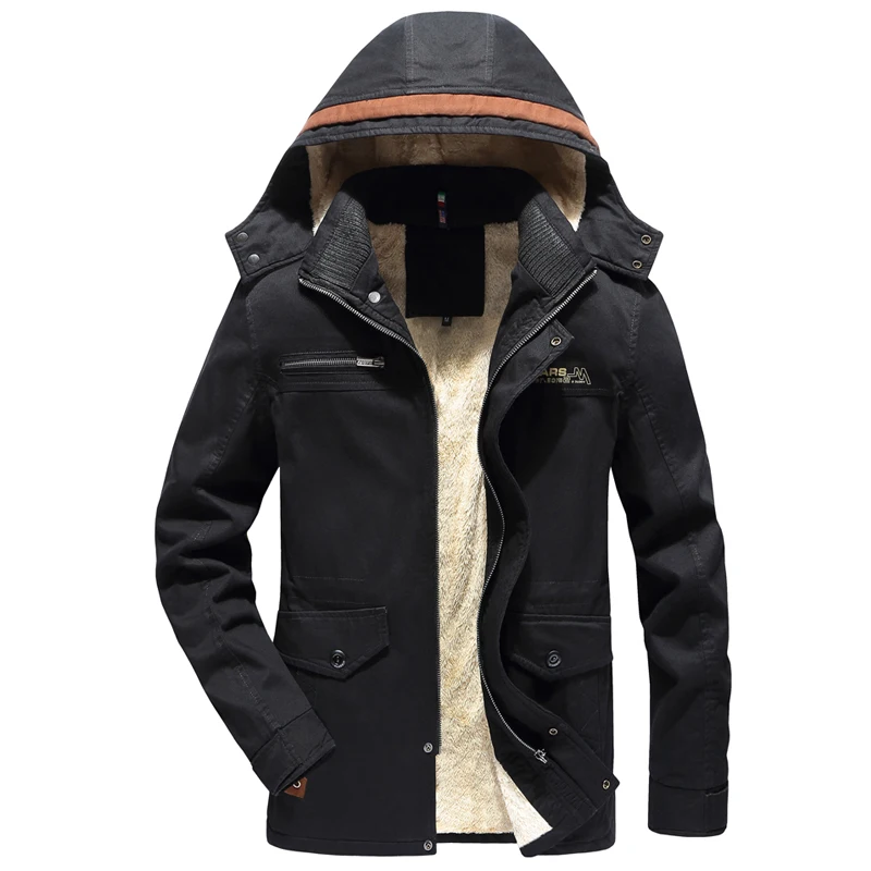 SRTM Men Cotton Coat Thicken Hooded Multi-Pocket Winter Jackets Male Windproof Fleece Jacket 2019 New Casual Fashion Large Size