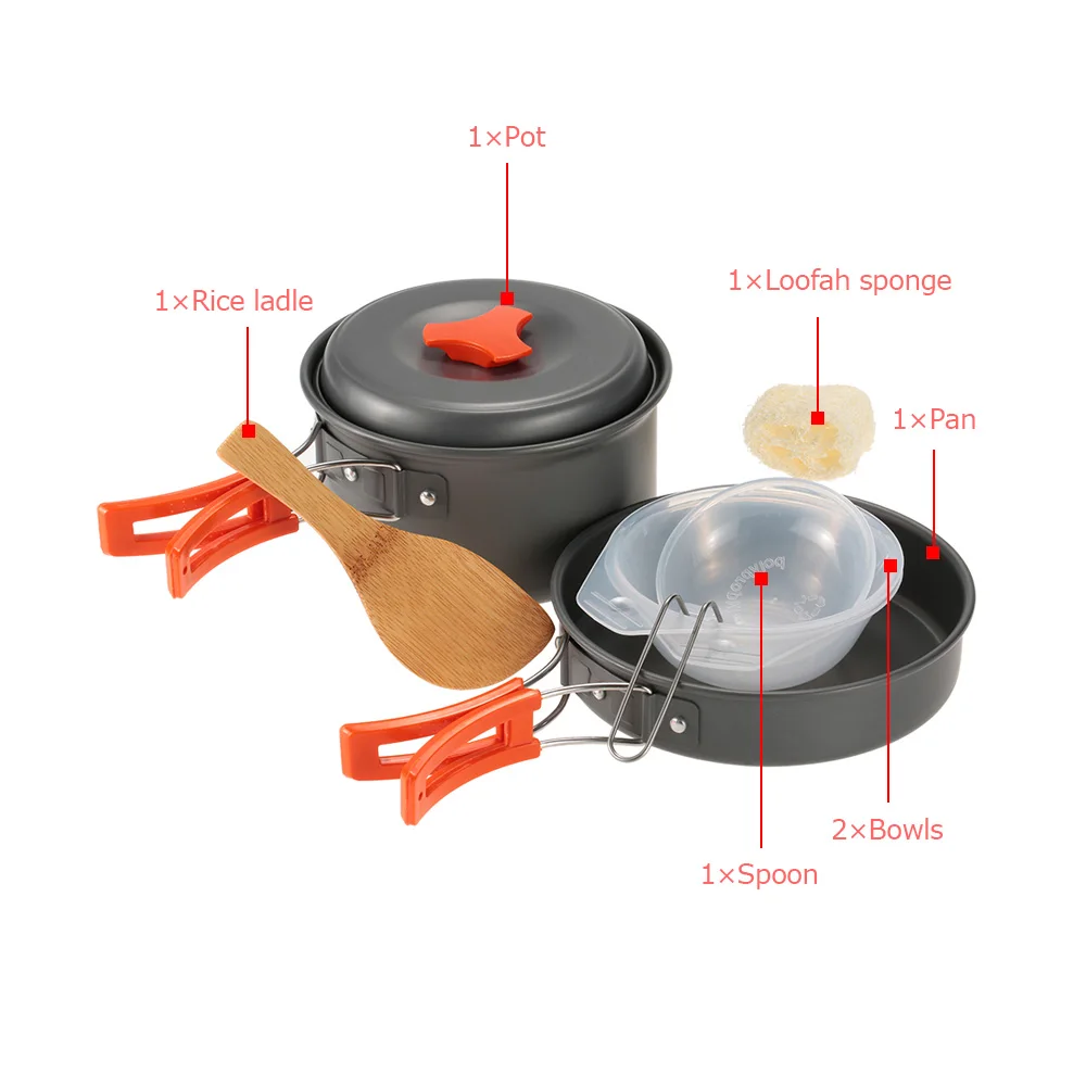 2016 El más nuevo TOMSHOO 6 unids/set acampar al aire libre senderismo utensilios de cocina mochila cocina Picnic tazón olla Pan establecido para cocinar al aire libre
