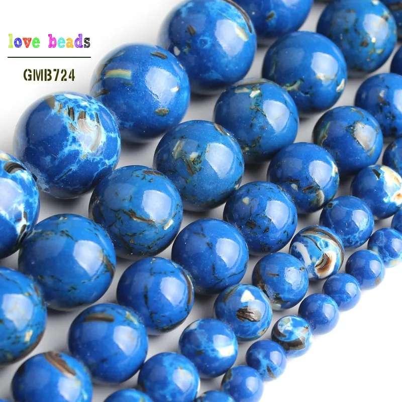 

Blue Shell Howlite Stone Round Loose Beads for Jewelry Making 15'' Strand DIY Bracelet 4/6/8/10/12mm