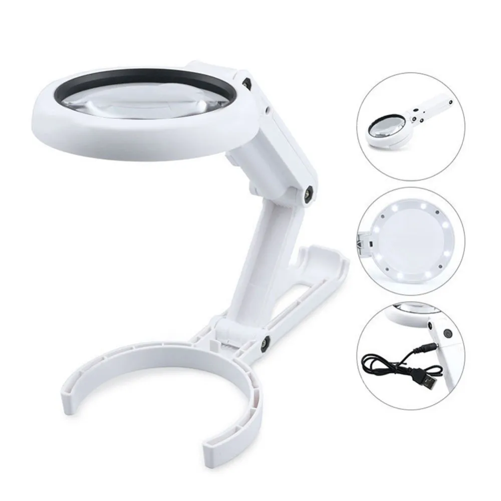 

Handheld Portable Foldable Lamp Illuminated Magnifier 5X 11X Magnifying Table 8 LED Lights Loupe Magnifier Screen for Newspaper