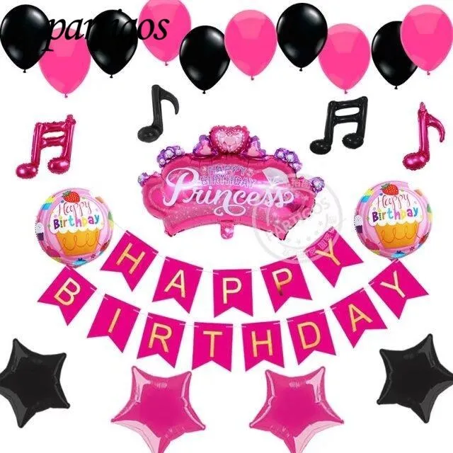 

22pcs/lot Happy Birthday Paper Bunting Letter Flags Diamond Crown Notes Foil Balloons Latex Globos inflatable Balls Party Decor