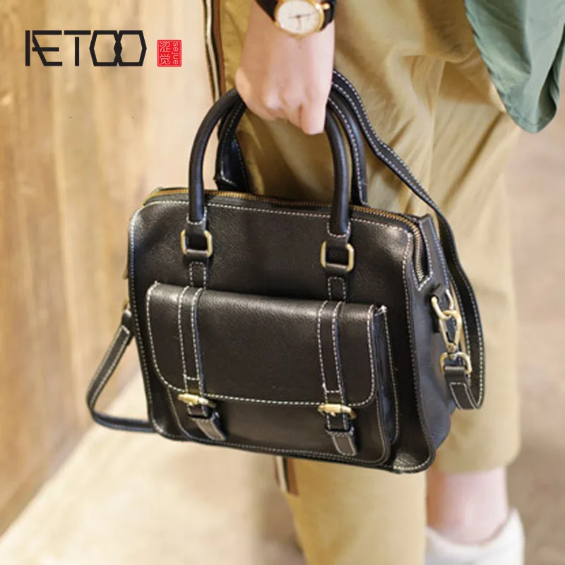 

BJYL Autumn and winter bag retro vertical handbag men's bag female bag head layer handmade leather briefcase shoulder Messenger