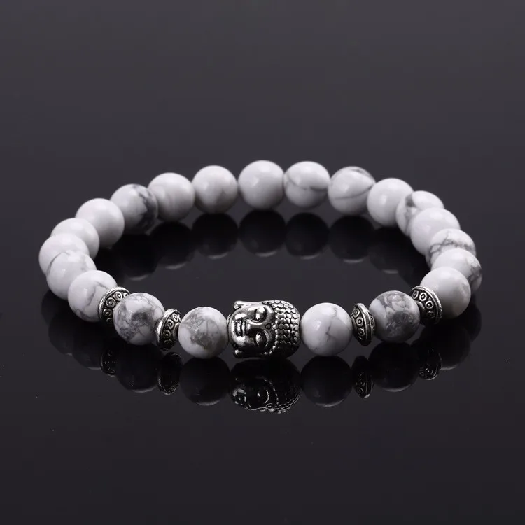 KMVEXO эластичный натуральный камень браслет и браслет с белым говлит Малахит Лава Будда бусины браслеты для мужчин pulseira feminina