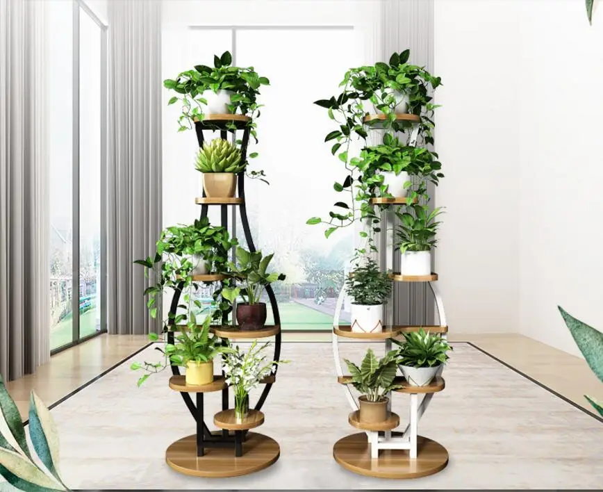 

Living room household flower shelf, multi-storey indoor balcony iron round shelf, decorative green lotus pendant orchid shelf