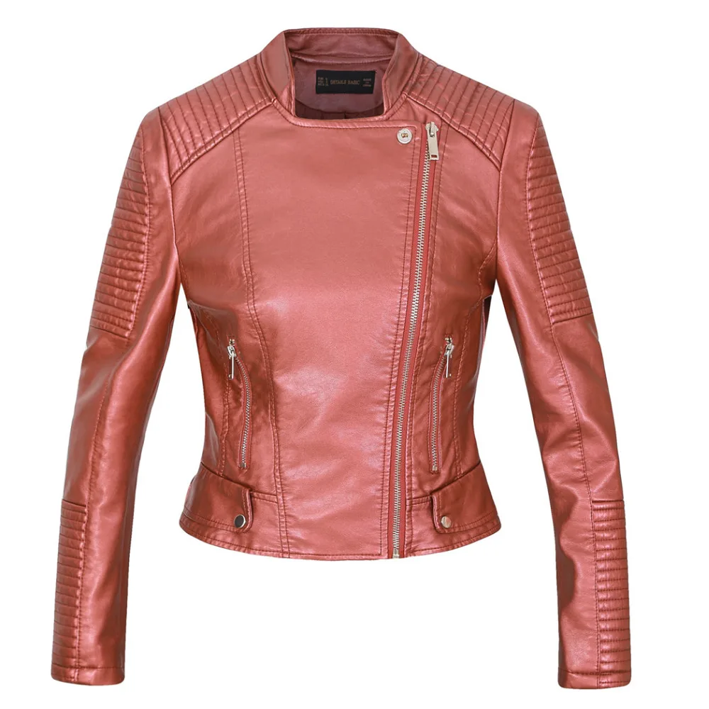 Женская куртка из искусственной кожи с длинными рукавами, пальто из искусственной кожи, красный цвет, Байкерская байкерская куртка, женский пиджак, Прямая