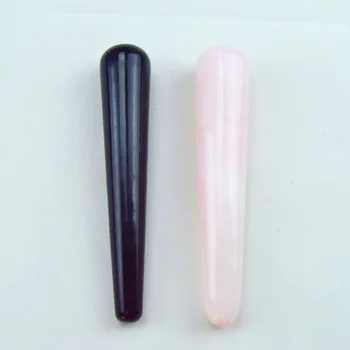 

HIMABM 1 Pack = 2 pieces 100% natural rose quartz and obsidian massage stick beauty massage wands for body massage yoni wand