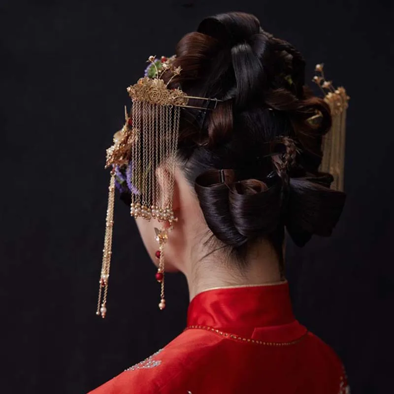 FORSEVEN Китайский феникс корона ювелирные наборы длинные кисточки тиары невесты шпилька для волос расчески ювелирные изделия Свадебные аксессуары для волос JL