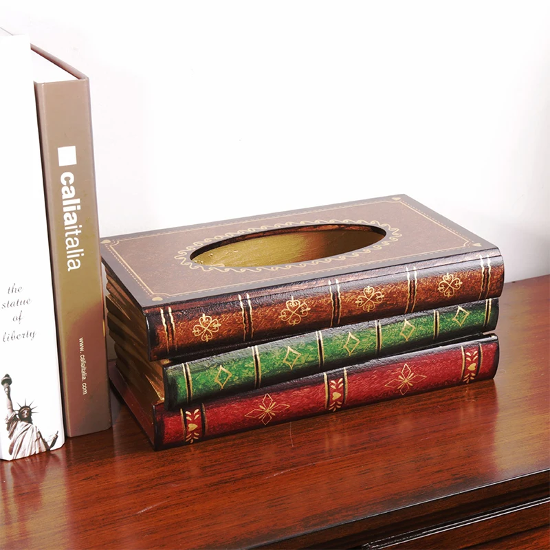 

Tissue Box Retro Europe Style Book Shape Tissue Luxurious Box Retangle Napkin Paper Holder Ring Tissue Storage Box Dropshipping