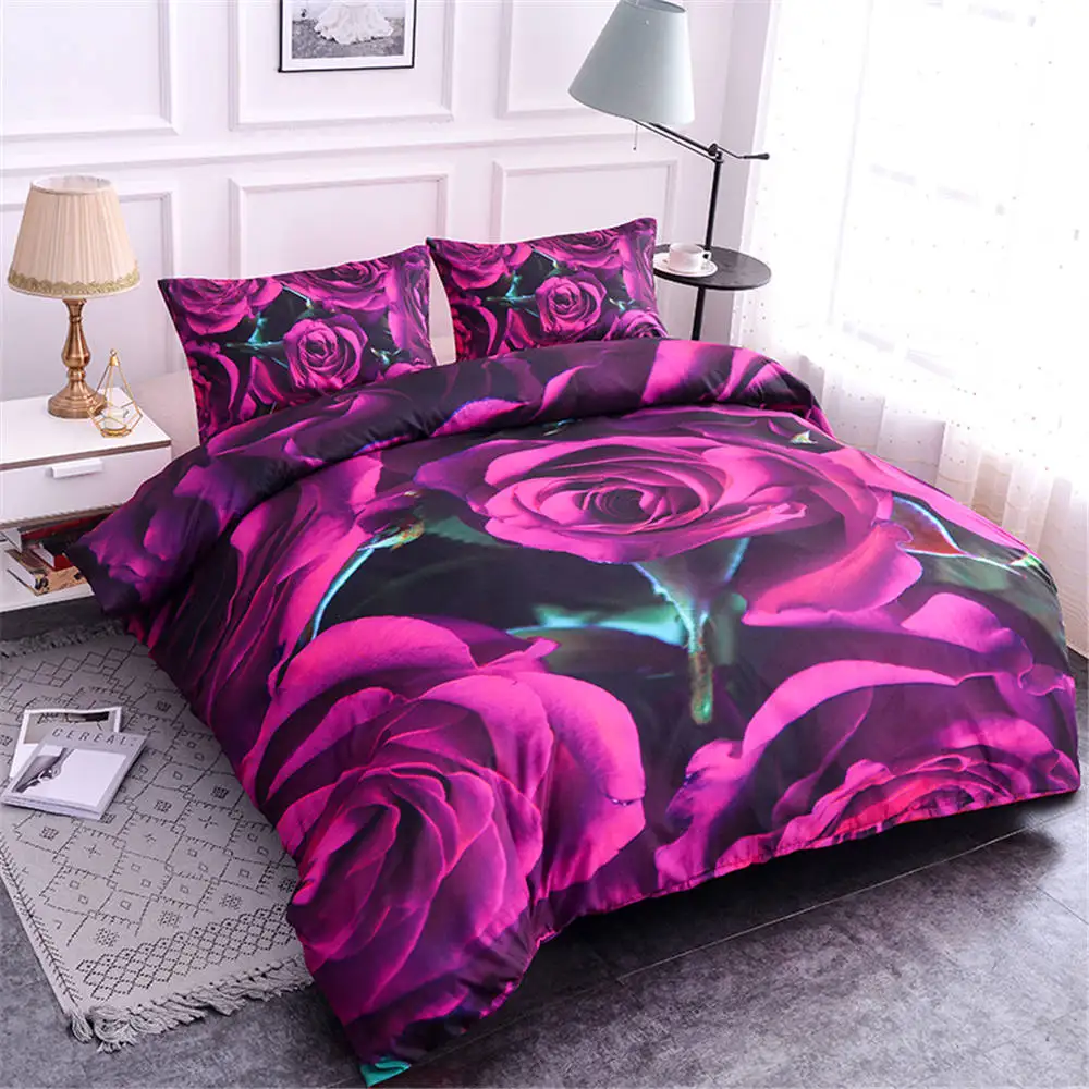 

ZEIMON Luxury 3pcs Bedding Set Soft Home Textiles Rose HD Printed Polyester Duvet Cover Set Queen Size Comforter Bedspread