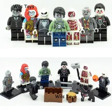 7pcs Zombie Jack Skellington Ghost Horror Theme Movie Building Blocks Bricks Figures Halloween Educational Toy for