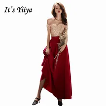 Вечернее Платье Лодка Шеи It's YiiYa, Пэчворка Вечерние Платья Сияющий Блестками, Шампанское Вино Красного Цвета, Длинное Вечернее Платье, E102, Лето