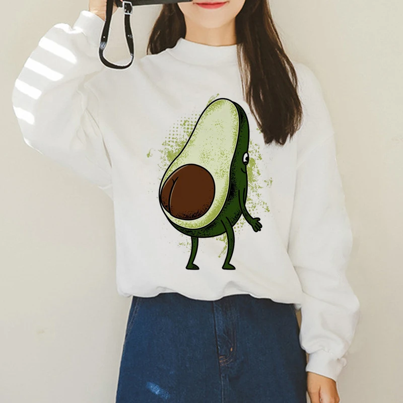 Avocado Harajuku Ullzang Small Fresh Warm Hoodies Women Vegan Kawaii Cartoon Print Sweatshirts 90s Graphic Fashion Hoody Female - Color: H1380